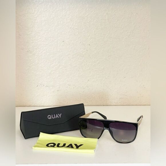QUAY NO CURFEW POLARIZED black smoke oversized shield Sunglasses. NWT - Picture 5 of 11